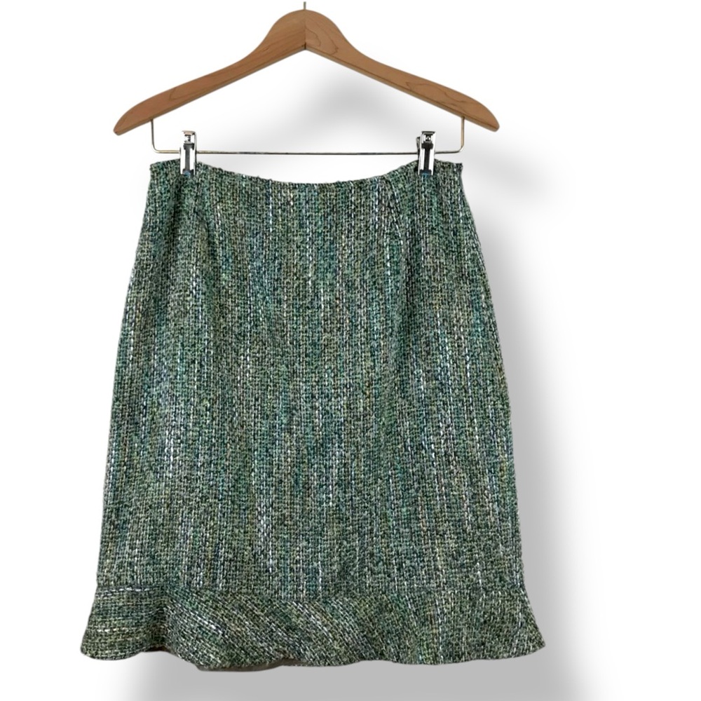 INC Mermaid Green Tweed Ruffle Skirt 6